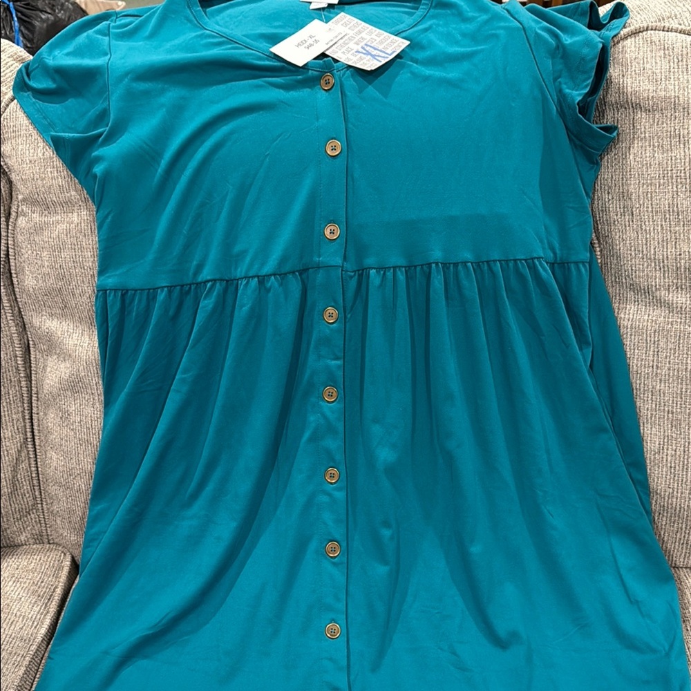 Teal Button-Down Dress